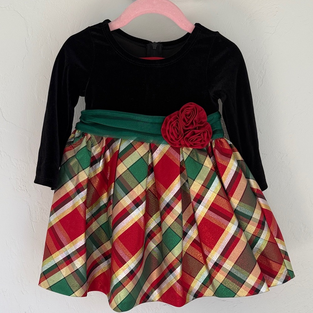 Iris & Ivy Festive Plaid Dress with Velvet Top size 12m